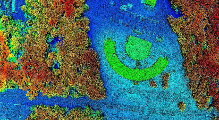 Exemplo de nuvem de Pontos de um Photon LiDAR co densidade de 30 pts/m2 (área de 260m x 145m) – propriedade de Sigma Space Co.